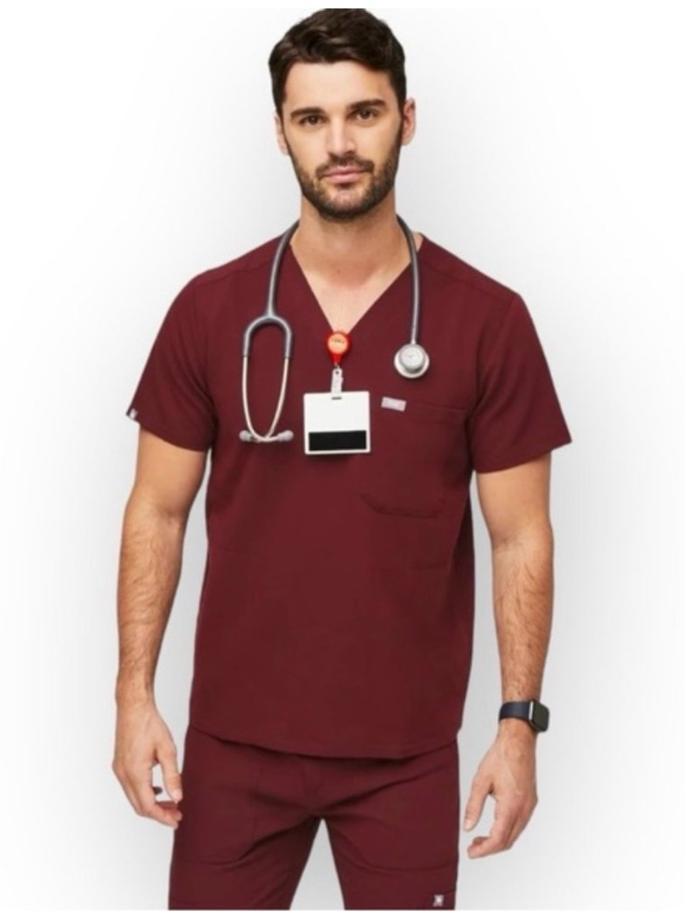 FIGS Technical Collection 3 Pocket Burgundy Scrub Top TM3000